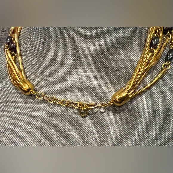 Signed MONET Necklace Gold Tone Multi Strand Statement Chain 18” Hematite - Picture 8 of 8